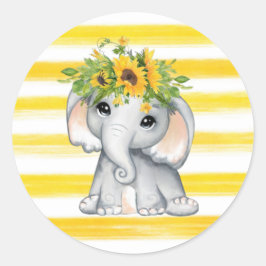 シックなSunFlower Elephantストライプ Baby Shower ラウンドシール