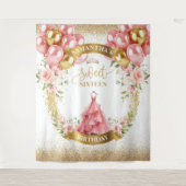 シックなSweet sixteen背景赤面バルーン輝き タペストリー (正面)