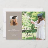 シックなTaupe署名の卒業発表 招待状 (正面)