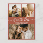 シックなTerracottaスクリプトフォトコラージュ日付を保存 案内ポストカード (正面)