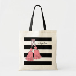 シックなTOTE_29ピンクTASSELS_BLACKは縞で飾ります トートバッグ