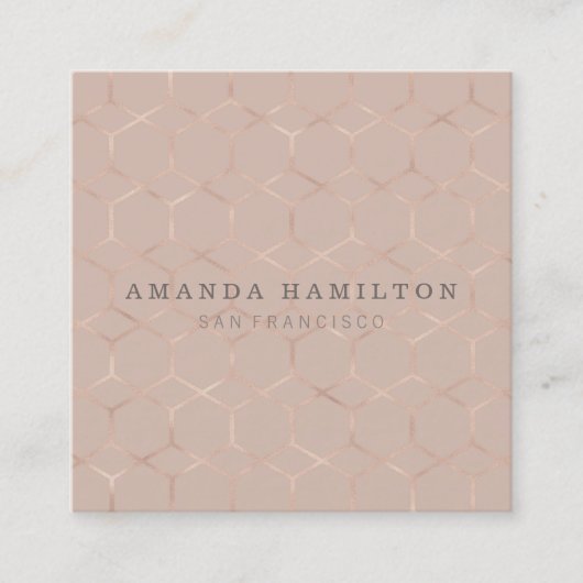 シックの洗練されたバラ金ゴールド六角プロフェッショナル スクエア名刺 (正面)