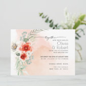 シックはっきりしたな水彩緋色サンゴ花 招待状 (スタンド正面)