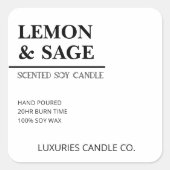 シックはっきりしたな黒モダン白の大豆キャンドルラベル スクエアシール (正面)