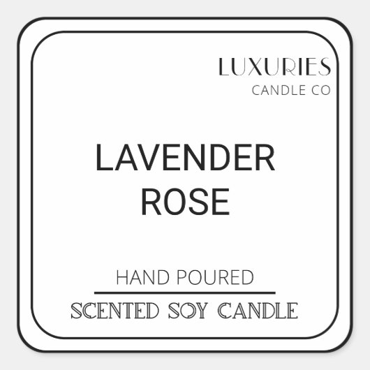 シックはっきりしたな黒モダン白の大豆キャンドルラベル スクエアシール (正面)