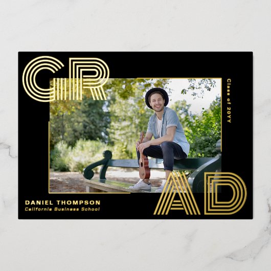 シックはっきりしたなGRADフォトフォイル卒業発表 箔招待状 (正面)