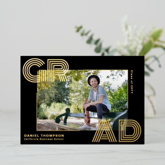 シックはっきりしたなGRADフォトフォイル卒業発表 箔招待状 (立ち正面)