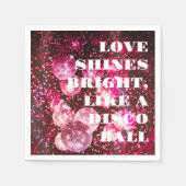 シックはっきりしたピンクグリッターレトロディスコボール結婚ズ スタンダードカクテルナプキン (正面)