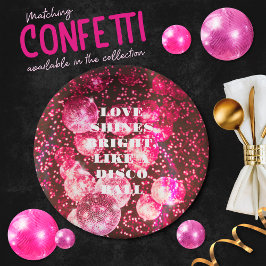 シックはっきりしたピンクグリッターレトロディスコボール結婚ズ ペーパープレート