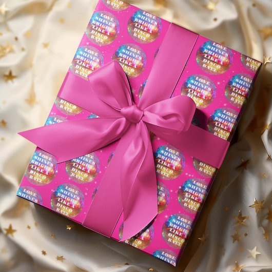 シックはっきりしたピンクグリッターレトロディスコボール結婚ズ ラッピングペーパー