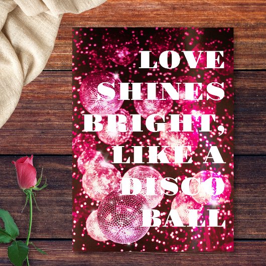 シックはっきりしたピンクグリッターレトロディスコボール結婚ズ 招待状