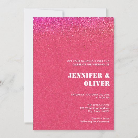 シックはっきりしたピンクグリッターレトロディスコボール結婚ズ 招待状 (裏面)