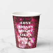 シックはっきりしたピンクグリッターレトロディスコボール結婚ズ 紙コップ (正面)