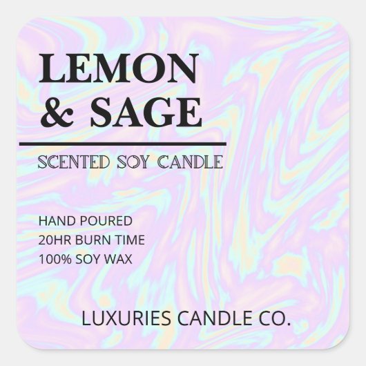 シックはっきりしたホログラフィモダンーSoy Candleラベル スクエアシール (正面)