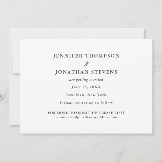 シックはっきりしたホワイトスクリプトモダン婚約写真 セーブザデート (裏面)