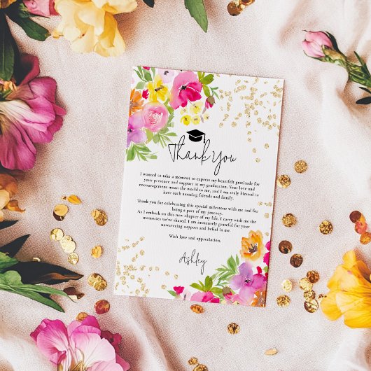 シックはっきりしたボホグリッター水彩卒業 サンキューカード