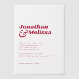 シックはっきりしたレトロホットピンクタイポグラフィ結婚ズ ベラム紙招待状