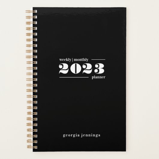 シックはっきりした白黒タイポグラフィウィークリー毎月 プランナー手帳 (正面)