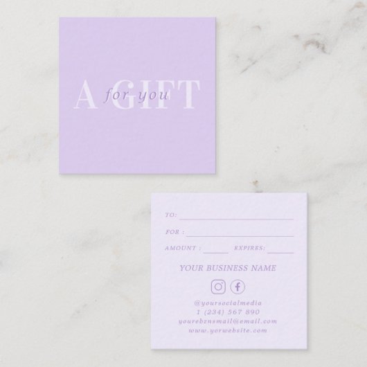 シックはっきりした薄紫ラベンダービジネスギフト証明書 割引カード (正面/裏面)