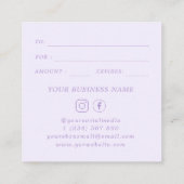 シックはっきりした薄紫ラベンダービジネスギフト証明書 割引カード (裏面)