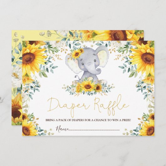 シックひまわりジャングルエレファントベビーおむつラッフル エンクロージャーカード (正面/裏面)