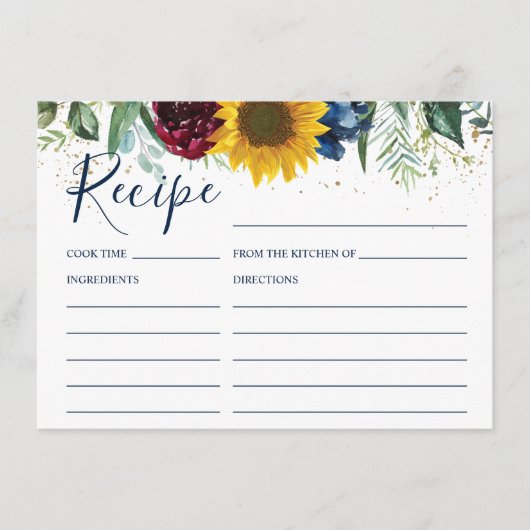 シックひまわりフローラブライダルシャワーレシピカード エンクロージャーカード (正面)