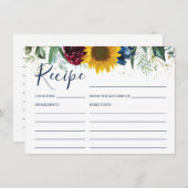シックひまわりフローラブライダルシャワーレシピカード エンクロージャーカード (正面/裏面)