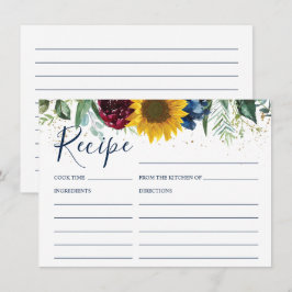 シックひまわりフローラブライダルシャワーレシピカード エンクロージャーカード