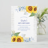 シックひまわりホワイトグレーレンガフローラ誕生日 招待状 (スタンド正面)