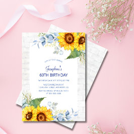 シックひまわりホワイトグレーレンガフローラ誕生日 招待状