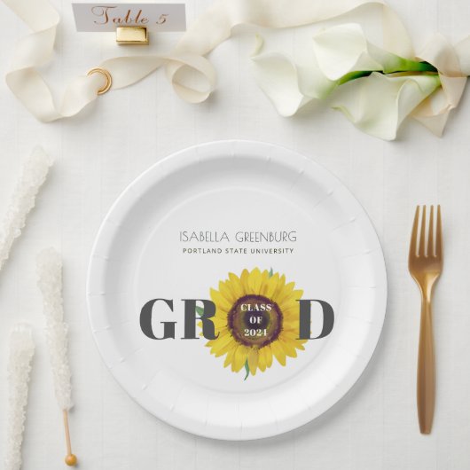 シックひまわり卒業パーティー ペーパープレート (ウェディング)