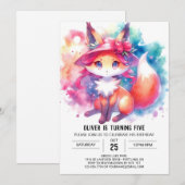シックよくはしゃぐキツネ誕生日 招待状 (正面/裏面)