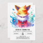 シックよくはしゃぐキツネ誕生日 招待状 (正面/裏面)