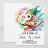 シックよくはしゃぐサル誕生日 招待状 (正面/裏面)