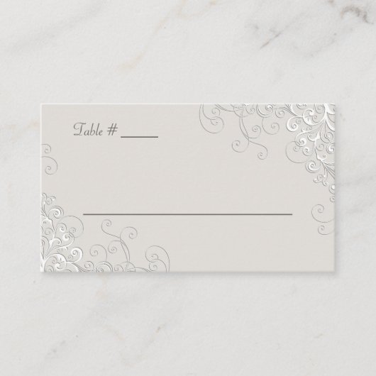 シックアイボリーアンドクラシックホワイト結婚座席表 プレイスカード (正面)