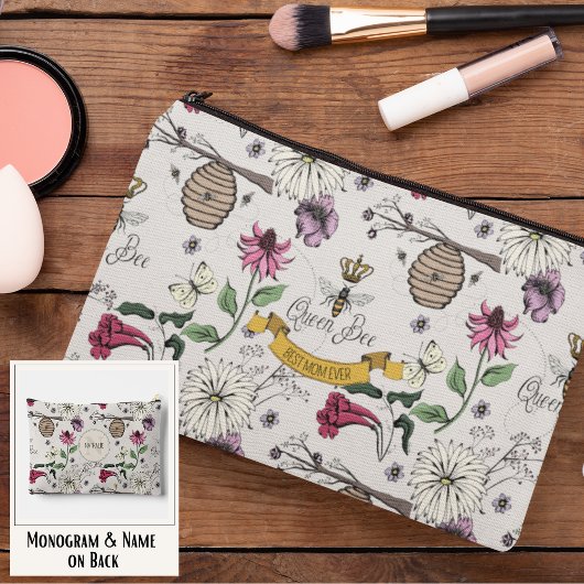 シックアイボリークイーンビー&金ゴールドクラウンマ最高のマーエバー アクセサリーポーチ