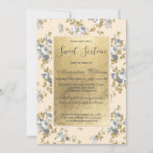 シックアイボリーグレー金ゴールドグリッターフローラスウィート16インビット 招待状 (正面)