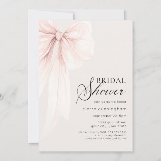 シックアイボリーコケットボウブライダルシャワー 招待状 (正面)