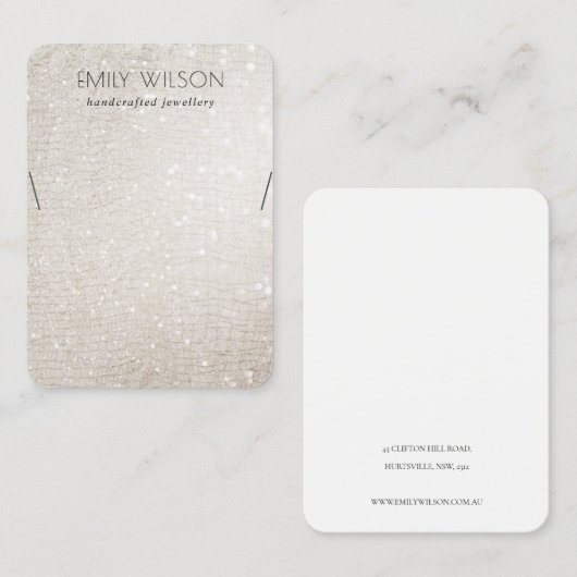 シックアイボリーシルバースパークルグリッターネックレスディスプレイ 名刺 (正面/裏面)
