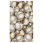 シックアイボリーシルバー金ゴールドバウブルオーナメントパターン スモールペーパーバッグ (裏面)