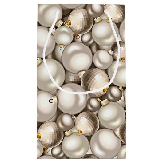 シックアイボリーシルバー金ゴールドバウブルオーナメントパターン スモールペーパーバッグ (裏面)