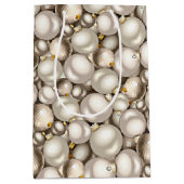 シックアイボリーシルバー金ゴールドバウブルオーナメントパターン ミディアムペーパーバッグ (正面)