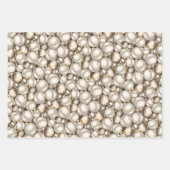 シックアイボリーシルバー金ゴールドバウブルオーナメントパターン ラッピングペーパーシート (正面3)