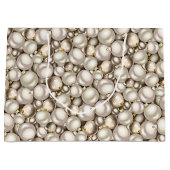 シックアイボリーシルバー金ゴールドバウブルオーナメントパターン ラージペーパーバッグ (正面)