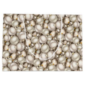 シックアイボリーシルバー金ゴールドバウブルオーナメントパターン ラージペーパーバッグ (裏面)