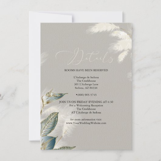 シックアイボリーティール(緑がかった色)パンパスグラス 招待状 (正面)