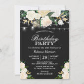 シックアイボリーフローラストリングライツバースデーパーティー 招待状 (正面)