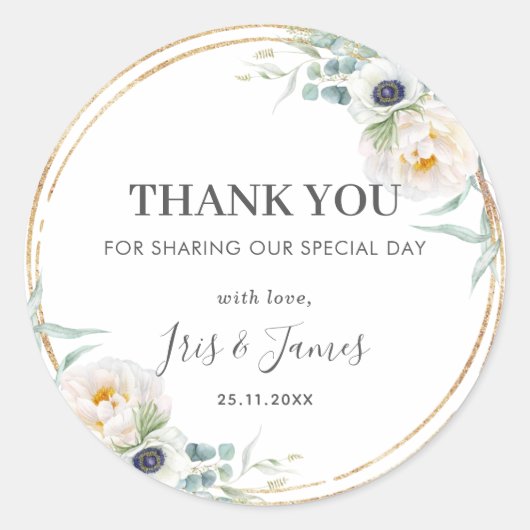 シックアイボリーフローラ牡丹グリーンリー結婚式の引き出物 ラウンドシール (正面)