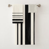 シックアイボリーブラックストライプ水玉模様 バスタオルセット (インサイチュ)