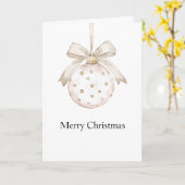 シックアイボリーホワイトドットボウオーナメントクリスマス カード (黄色い花)